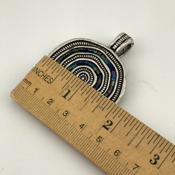 Premier Designs Bora Bora Reversible Glass Beads‎ Silverplate Medallion Pendant - Picture 4 of 6